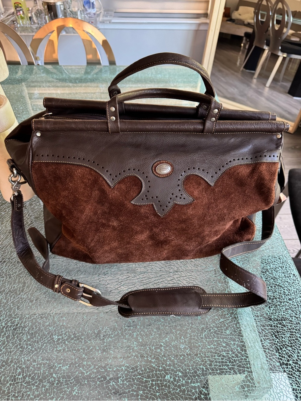 American West Brown Suede and Leather travel Bag